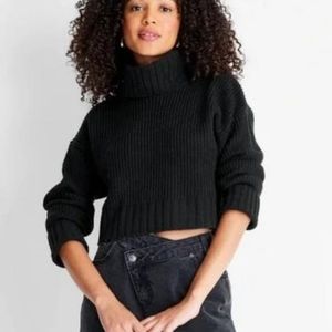 NWT Future Collective Black Ribed Knit Turtle Neck Croped Sweater